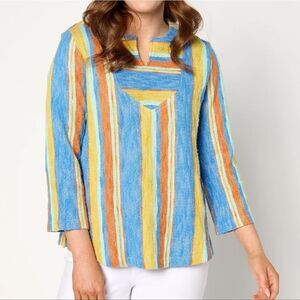 LOGO Lori Goldstein Colorful Striped Terry Cloth Beach Top Size M